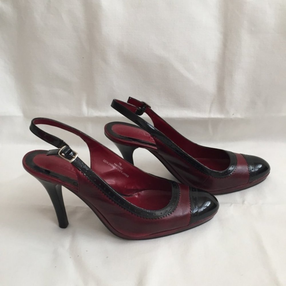 Falchi Red & Black Sling Back Pumps
